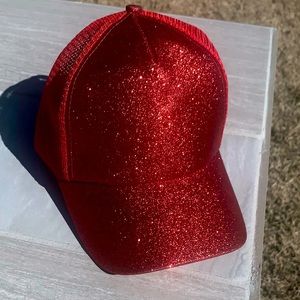 Red Glitter Ponytail Cap